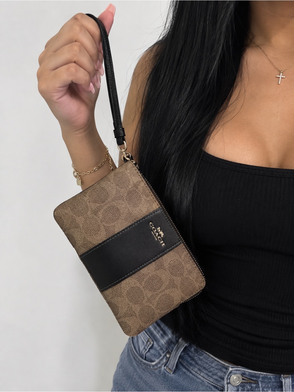 Coach Brown Signature Wristlet